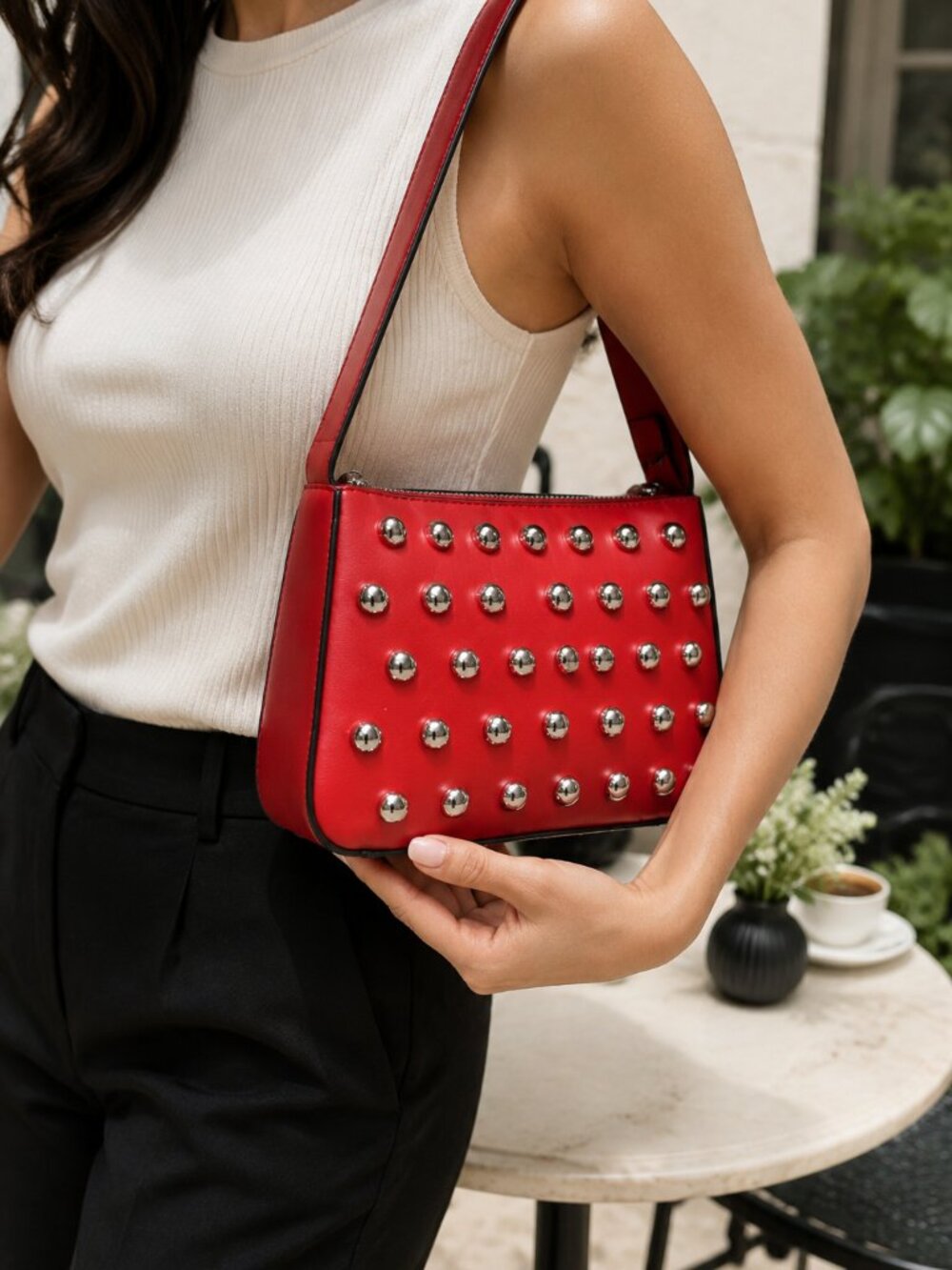 BCBGeneration Red Studded Shoulder Bag NWT Silver Hardware Y2K Purse